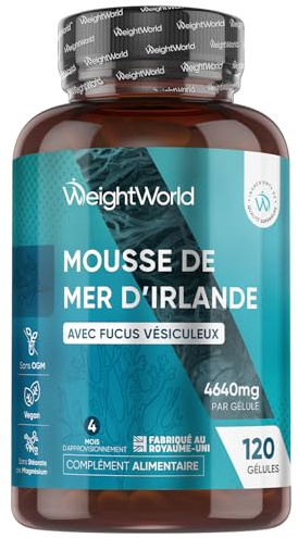 Irisches Sea Moss 4640 mg - 120 Kapseln mit Blasentang - 4 Monate Vorrat - 1 Kapsel täglich - Frei von Magnesiumstearat - Vegan Seamoss - Aus Chondrus Crispus - Nahrungsergänzungsmittel - WeightWorld
