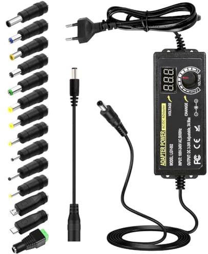 Alimentatore Universale, 3-24V Caricabatterie Universale, 3A, 72W Adattatore di Alimentazione Regolabile 100 V-240 V AC a DC con Indicatore di Tensione LED e 5,5 x 2,5 mm, 14 Consigli per Elettronica