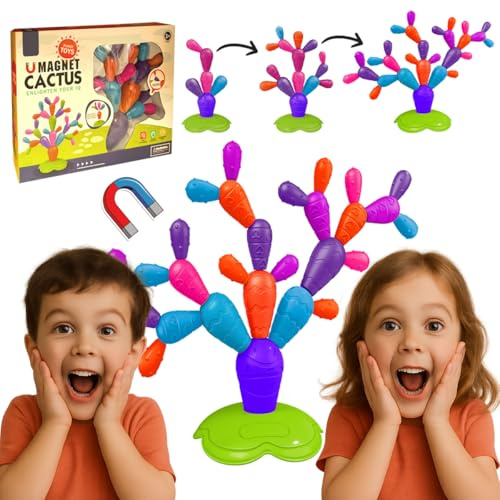 xwin sportseries Kids Balance Game, 31 PCs Magnetic Cactus Stacking Game, Build Your Own Colourful Balancing Tree, Educational & Family Fun Activity Gift Playset for Children 3+ Years