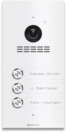 Metzler® Video Türsprechanlage mit HD-Kamera und Smartphone-App in Verkehrsweiß IP65 vandalismussicher für 3 Familienhaus 2-Draht Anschluss mit Türöffner Innenstation Touchscreen 10 Jahre Ersatzteilve