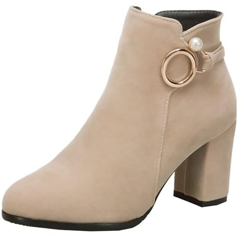 HSyc JRX Stivaletti da donna in velluto con tacco a blocco, invernali, alla caviglia, beige., 39.5 EU