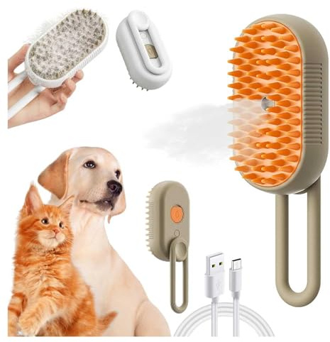 HINNVCL Peigne 3 en 1 pour chats et chiens – Brosse à vapeur et à eau avec massage électrique de toilettage