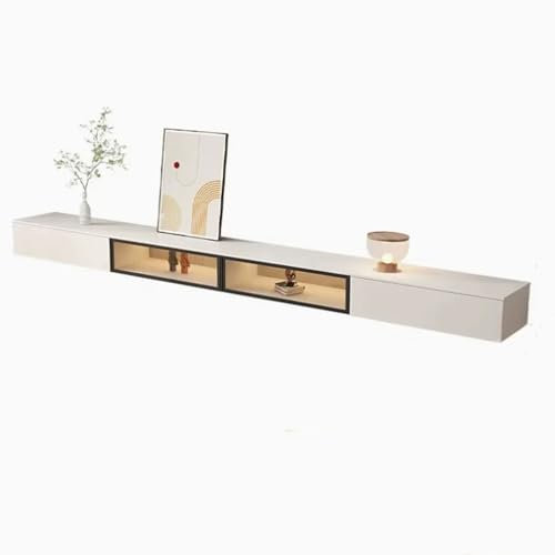 TV Schrank Hängend Schlichter, moderner schwebender TV-Ständer zur Wandmontage mit herunterklappbarer Glastür und Schubladen, 78,7''/86,6'' modernes Hochglanz-Entertainment-Center for unter dem Fernse