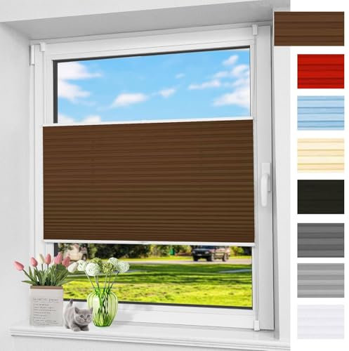 Plissee Klemmfix Ohne Bohren 80 x 150 cm Verdunklungsplissee Uv-Schutz Thermo Plissee Verdunklung Nach Maß, mit Klemmfix für Fenster & Tür, Braun