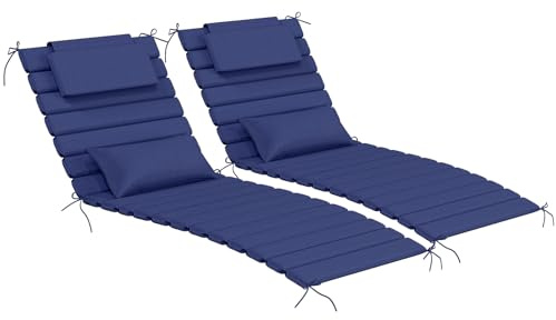 AOFEITE 1.6 Chaise Lounge Cushions Outdoor Set of 2, Water Fade Resistant | 81x 27 Olefin Quilted Patio Reclining Lounger Chair Pads with Pillow Straps Weather Resistant Fold for Garden, Dark Blue