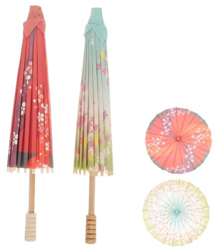 CATIEBYE 2pcs Japanese Decorative Paper Umbrellas Traditional Classical Oiled Paper Parasol Festival Photography Prop 30cm Cherry Blossom Light Green Floral Stage Decor