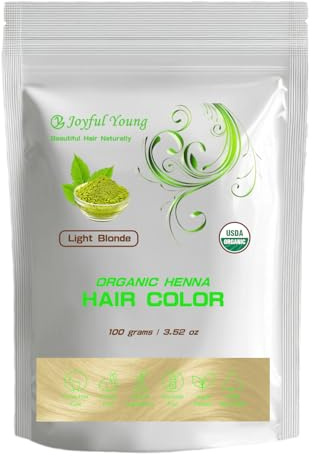 Joyful Young Henna Hair Dye for Gray Coverage – Organic Natural Hair Dye, Plant-Based Herbal Hair Color Powder, Chemical-Free Vegan Hair Coloring (Light Blonde) – 100g