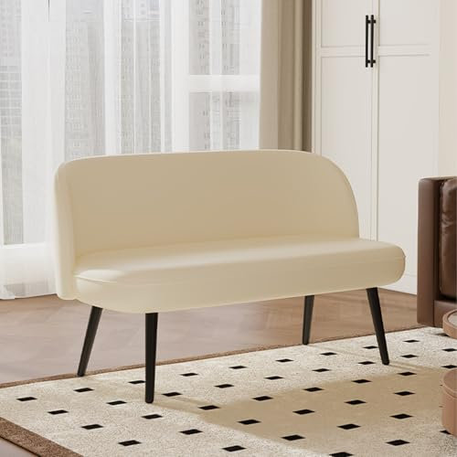 Moderne Leder-Polsterbank und Akzentstuhl, hohe Füße, Lounge-Sofa, Stuhl für Wohnzimmer und Schlafzimmer, Beige, stilvolle Gästeempfangsmöbel – 120 x 55 x 78 cm