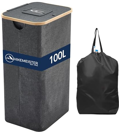 Meisterhome Pfandflaschen Flaschensammler 100L –Sammelbehälter mit Deckel, Flaschentasche mit Loch - Behälter zur Aufbewahrung von Leergut & Altglas - Dunkelgrau