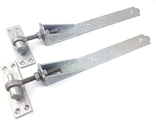 Paire de charnières de portail réglables 200 mm galvanisées robustes avec crochet et bande pour porte d'abri de jardin