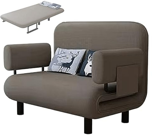 Sofa Cama Individual Plegable con Almohada Algodón y Lino Sillón Convertible Ergonomía Sofá Relax Estructura de Acero Al Carbono para Sala de Estar, Dormitorio, Espacio Pequeño(Gray,192x100x28cm)
