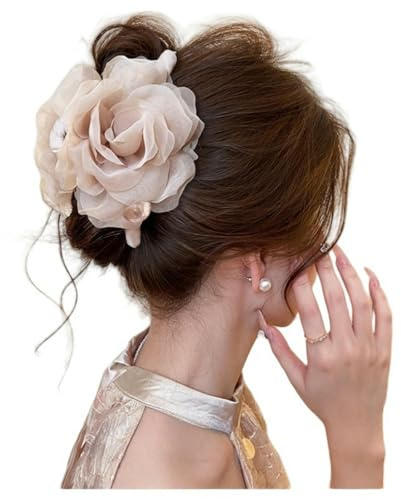 DuomaiJJ Pinces à Cheveux Clip De Perle Fleur Rose 2 Packs pour La Coiffure en Épingle Back of Head Bun-Couleur Thé Au Lait