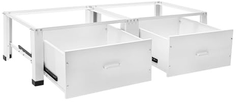 Dettchan Weiß Waschmaschinenuntergestell, Doppeluntergestell für Waschmaschine und Trockner, Waschmaschinenuntergestell mit 2 Schubladen für Wäschereien, Diensträume, Heimkeller 126 * 54 * 32 cm