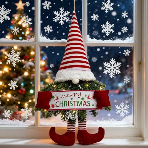 Türkranz Weihnachten LED Weihnachtskranz Haustür, 50CM Wichtel Türschmuck Weihnachten, Weihnachtsdeko Tür Kreativ Wichtel Türschild für Wand Tür Fensterdeko (C)