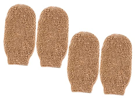 NOLITOY 4pcs Khaki Exfoliating Gloves for Shower and Bath, Portable Synthetic Material Bathing Mitts to Remove Body Exfoliate, for Hotel Stays and Camping Trips