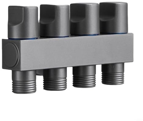 EffiFish Brass Angle Valve 1 Inlet 4 Outlet Water Distributor, Four-Way Connector For Washing Machine, Toilet And Faucet, Anti-Leak Design, Silver(Grey)