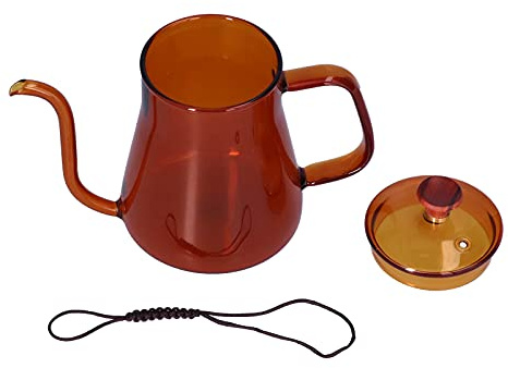 Generico Bollitore in Vetro Borosilicato A Bocca Lunga, Corpo Trasparente Resistente al Calore, Controllo Preciso del Flusso Dacqua, capacità Compatta di 350 Ml (Brown)