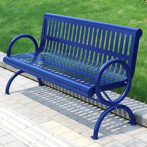 LIMENQIN Gartenbank aus Metall, Parkbank mit Rücken und Armlehnen, Gusseisernes Stahlgestell, Wetterfest Terrassenbank, für Veranda, Eingangsbereich(Blue,150cm/59in)