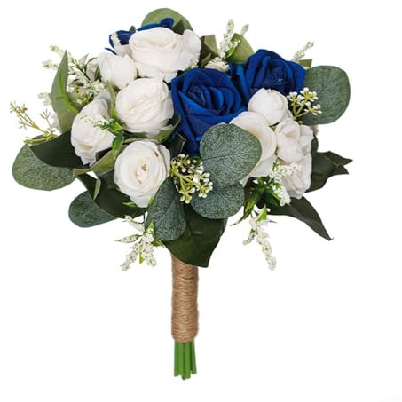 FACAIIO Künstlicher Rosenstrauß für Braut, Brautjungfer, handgefertigtes Seidenblumenarrangement, 27 cm H x 24 cm B, Rot oder Weiß