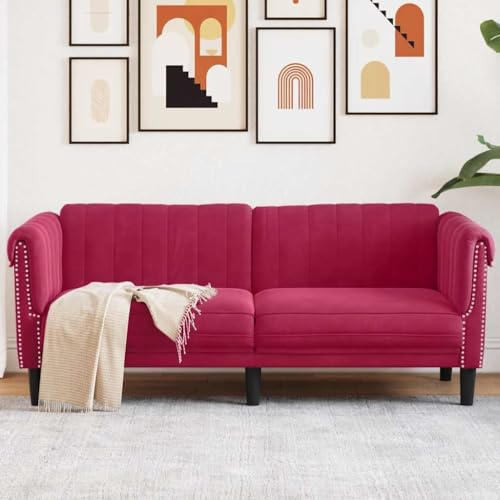 Frdhee Sofa Klein Küchensofa,Sofa 2-Sitzer Weinrot Samt,Relaxsofa für Wohnzimmer,Schlafzimmer,kleinen Raum