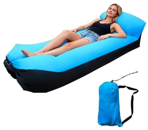 JJZENKD Luft Sitzsack, 230 x 70 cm Luftsofa Outdoor Camping, Wasserdichtes Aufblasbares Sofa Air Lounger, Strandsofa für Camping Stuhl Hinterhof Strand Park mit dem Portable Package (Blau)