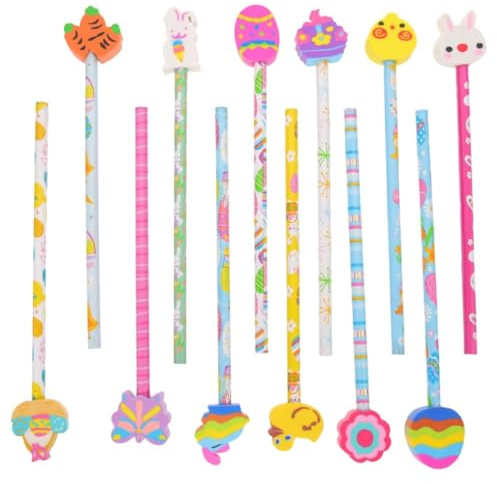 HAGNA 12 Matite Gadget Compleanno Bambini, Motivi Pasquali, Tra Cui Gomme, Uova Colorate, Api, Pulcini, Ecc, Per Pasqua Regalini Fine Festa Compleanno