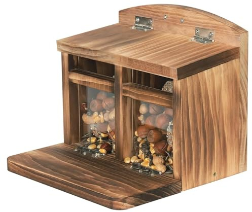 Eichhörnchen-Futterspender für draußen, Eichhörnchenhaus aus Naturholz, wetterbeständig, Garten- und Hofdekoration, Nistkasten und Futterstation – Häuser für draußen