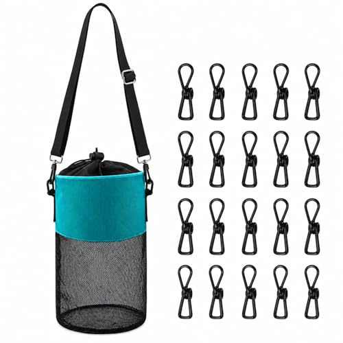 Hanging Peg Bag with 20 Black Clothes Pegs, Mesh Clothes Peg Holder for Washing Line, Laundry Peg Storage Bag with Hook, Breathable Peg Organiser for Garden, Balcony, Laundry Room and Outdoor Drying
