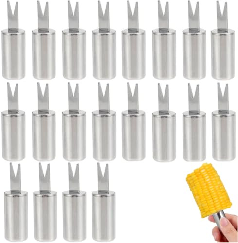 20PCS Stainless Steel Corn on The Cob Skewers,Reusable Corn on The Cob Skewers and Sweetcorn Forks,Corn Cob Holders BBQ Fork Skewers, Corn On Cob Forks for Camping Kitchen Tool,Parties, Picnics-Silver