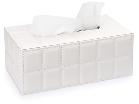 BTSKY Elegante und stilvolle rechteckige Seidenpapierhalter aus PU-Leder Weiß