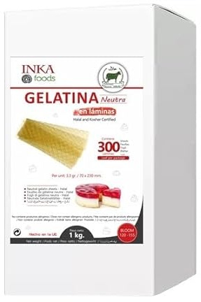 Gelatina in foglio Halal - 1kg - 300 fogli. Gusto Neutro