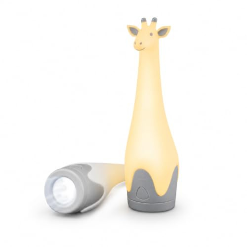 Zazu Kids Nightlight Torch Lamp Giraffe Toy - Grey Flashlight and Bedside Light, Cordless, Multiple LED Color Options, Auto Shut-Off - Gina The Giraffe