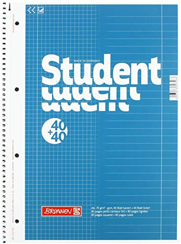 Brunnen 1067974 Notizblock / Collegeblock Student Duo (A4 liniert (Lineatur 27, Lineatur 28) 70 g/m² 40 Blatt liniert, 40 Blatt kariert) 5 Stück