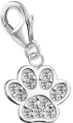 Goldene Hufeisen Pfötchen Charm mit funkelnden Zirkonia Kristallen Anhänger für Bettelarmband Pfote 925 Echt Silber Mädchen Damen