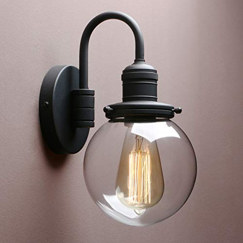 Yosoan Modern Industrial Globe Sconce Wall Light, Black Wall Lighting | 5.9” Clear Glass Lampshade for kitchen Living Room Bedroom Loft Bar