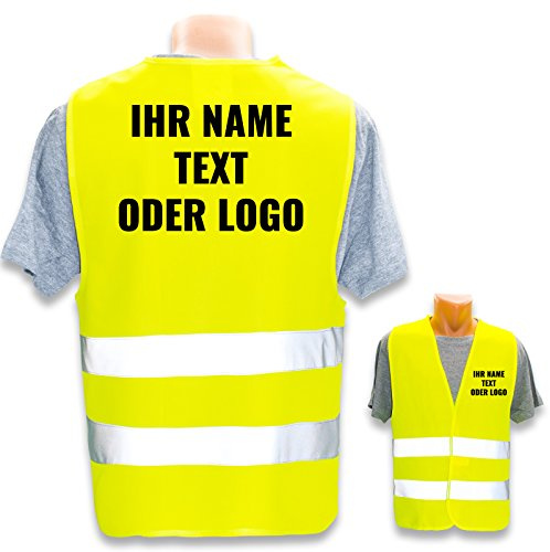 Hochwertige Warnweste direkt selber gestalten * eigener Aufdruck mit Text Logos Grafiken Designs, Farbe & Größe:Gelb/Größe S (Kinder), Position & Druckart:Rücken + Front/Standard-Druck