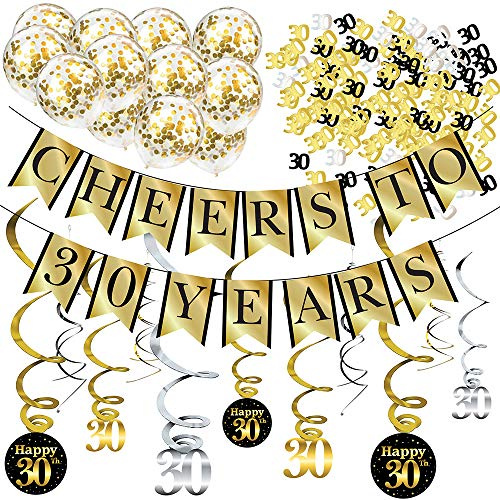 30-årsdag Festpaket ”Cheers to 30 years” 30-års födelsedagskit– Kit i Guld, band – Girlang, Ballonger & Tillbehör – Födelsedagsdekoration