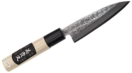 Ikeuti Couteau d'office Japonais Artisanal Tsutsumi lame martelée Forgé main 10,5cm (4 Tailles Disponibles)