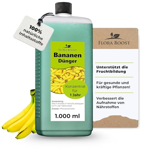 Flora Boost Bananen Dünger 1L, Flüssigdünger für bis zu 200L Gießwasser | Obstbaum Dünger für Bananenpflanze, 100% natürlicher Pflanzendünger, flüssiger Blatt- & Wurzeldünger