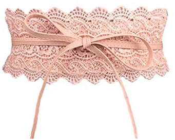 Porbbow Damen Spitzengürtel Fliege Wickel Kunstleder Boho Band Korsett Taillengürtel für Kleider Rosa