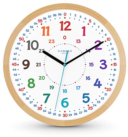 Cander Berlin MNU 11230 Wanduhr Kinder Holz 30,5 cm Lernen Lernzifferblatt Holzuhr lautlos geräuschlos leise Massivholz Holzrahmen Kinderzimmer ohne Tickgeräusche Junge Mädchen