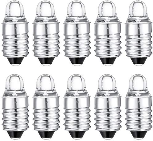 Honoson 10 Pieces E10 LED Bulbs 3 Volt Miniature Flashlight E10 Replacement Bulbs Mini Lamps Cool White