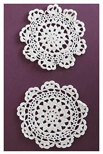 Aufleger 2er-Set Spitzendeckchen Häkeldeckchen Tischdecke Handarbeit Vollhäkel Deckchen Untersetzer Landhaus Vintage 100% Baumwolle 10 cm Rund Weiß