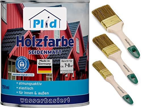 Plid® Holzfarbe Holzlack Silbergrau Innen & Außen - Wetterschutzfarbe Silbergrau Holzfarbe Außen - Dauerhafte Holzschutzfarbe - Farbe für Holz - Lackfarbe Wetterfest - Made in Germany 0,75l Set