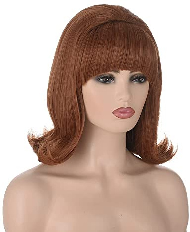 FVCENT Hippie Perücke 70er Jahre Retro Bienenstock Stil Vintage Look Flicked Beehive Bob nach außen gewellt mit Pony (Ginger)