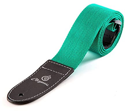 MAGMA Leathers Gitarrengurt aus weichem Polypropylen mit Lederenden, 5,1 cm, Grün , Standar