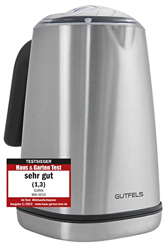GUTFELS Milchaufschäumer MILK 5010 | Edelstahl | Teflon innen | Elektronische Temperaturkontrolle | Kalt/warm Aufschäumfunktion | LED Kontrollleuchten | 500 Watt Leistung | Kapazität für 350 ml Milch