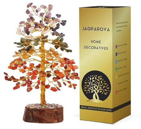 JAGPAROVA 7 Chakra Tree - Crystal – Gemstone Tree - Feng Shui - Chakra Crystals - Crystals Tree - Money Trees - Chakra Tree Of Life - Reiki Gifts - Crystal Decor - Crystal Bonsai Tree
