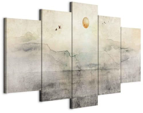 artgeist Acoustic Canvas Wall Art Print Landscape 80x40 in - 5pcs Picture with Acoustic Foam Soand Print Artwork Room Acoustics soundproofing Mountains Bird Like Painted c-A-10041-b-c