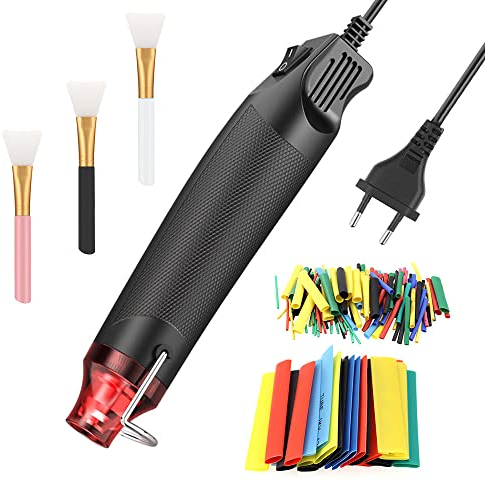 ZJRung Mini Heißluftpistole EU Handheld Heißluftfön mit Schrumpfschlauch Heissluftföhn Zubehör für DIY Acrylharz Handwerk Schrumpffolie Trocknen Farbe -300W 220V